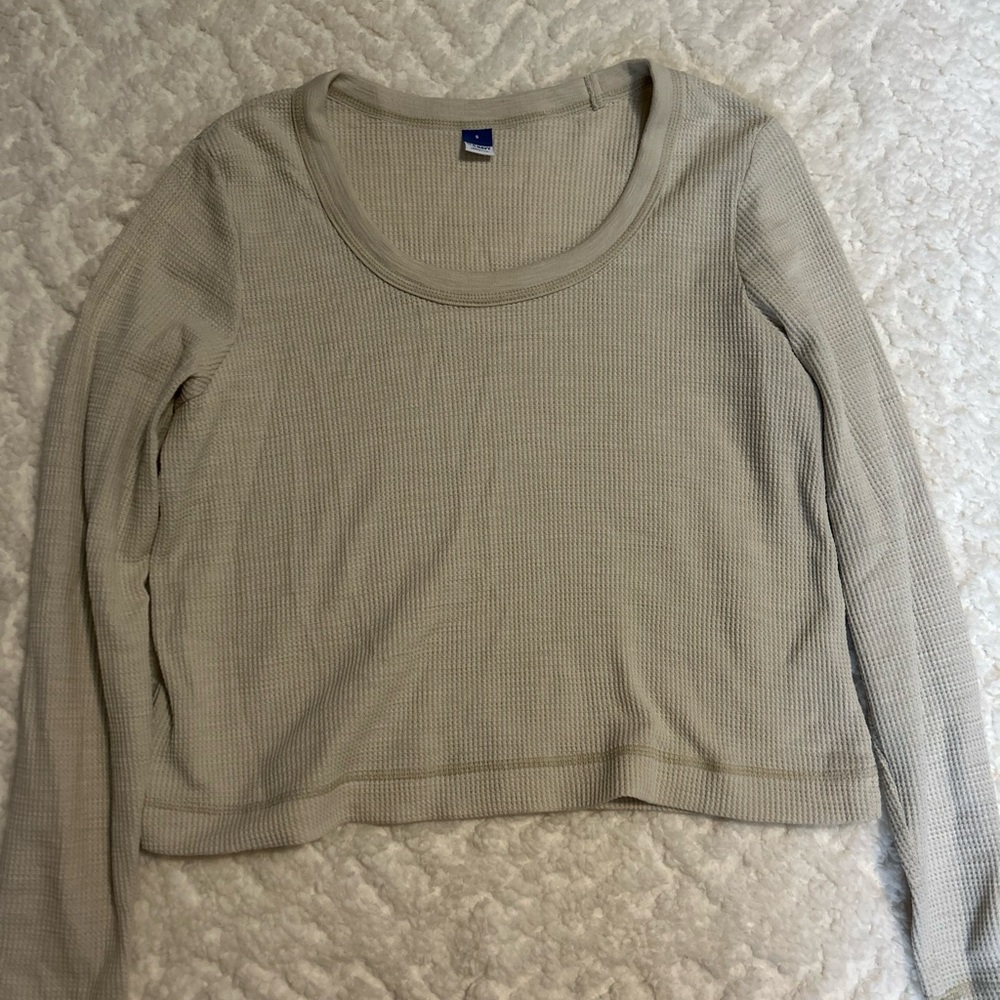 Beige Long Sleeve Waffle Knit Top